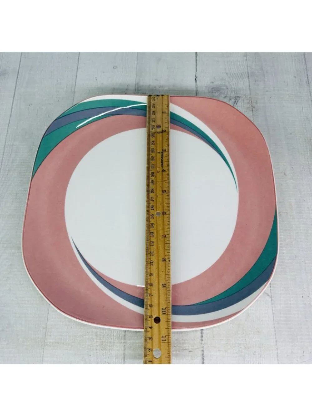 1980's Sango Quadrille PINWHEEL PINK Wave Semi Porcelain Dinner Plates Set 3